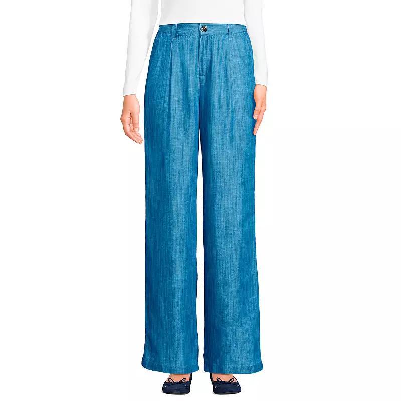 Petite Lands End High Rise Elastic Back Pleated Wide Leg Pants, Womens Product Image