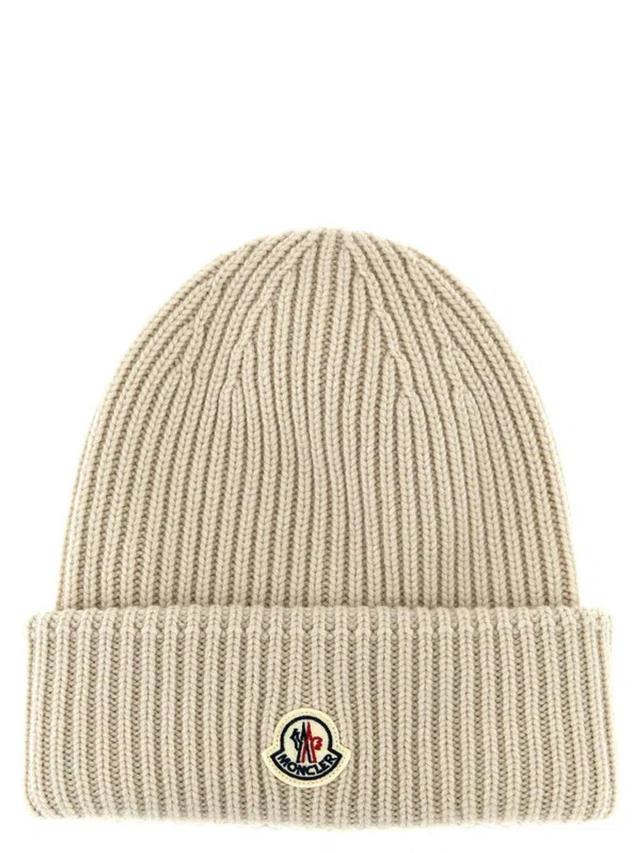 Logo Patch Beanie In Beige Product Image