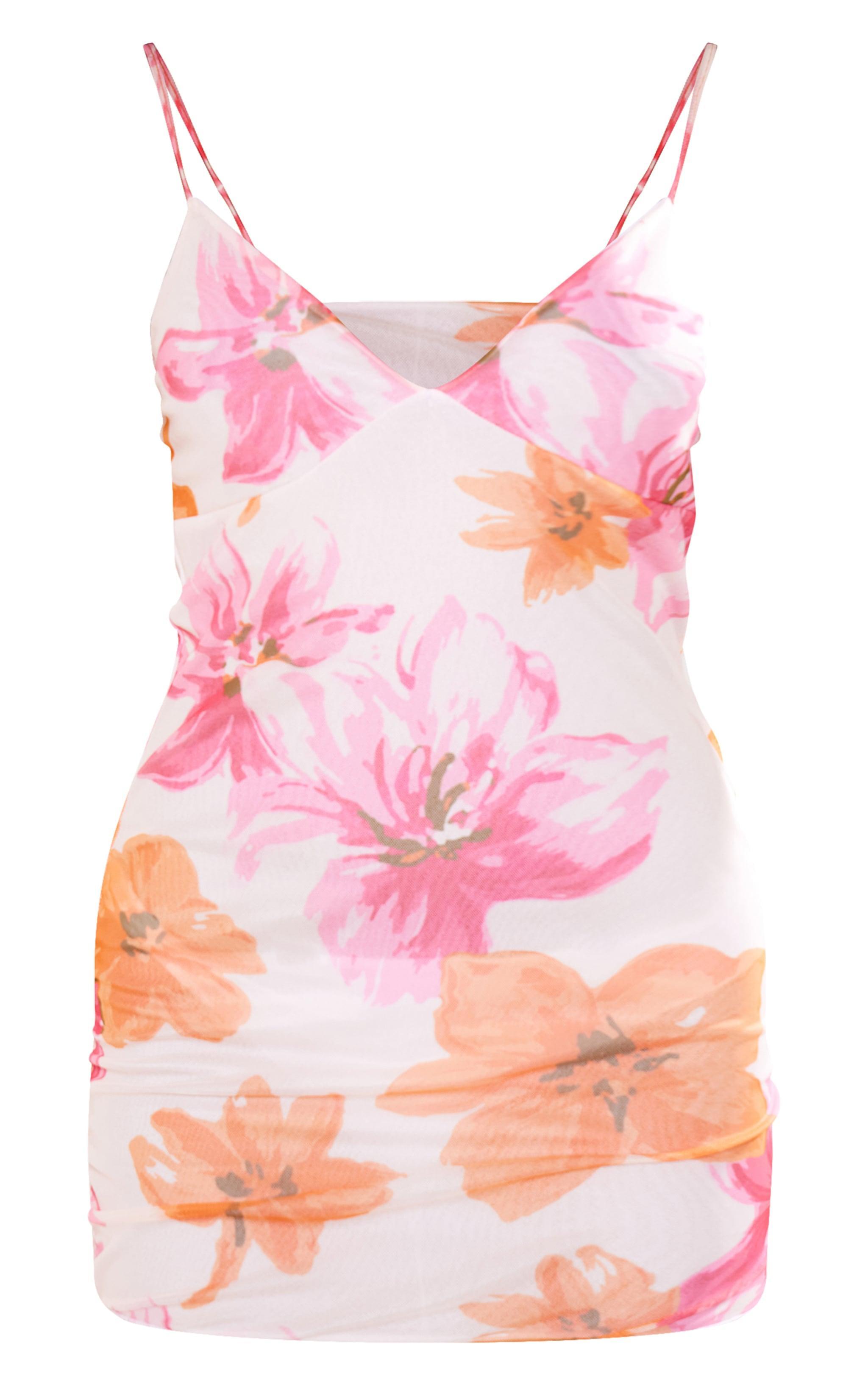 Pink Floral Mesh Shift Dress Product Image