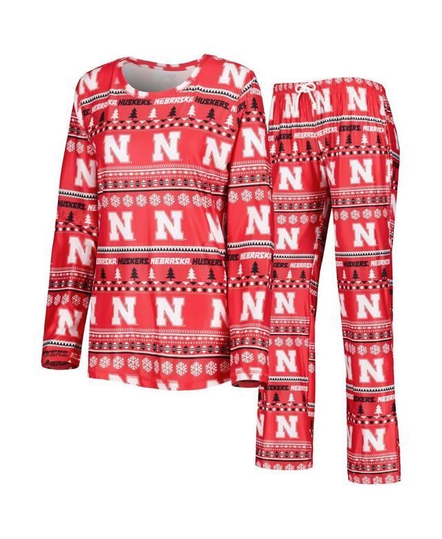 Womens Concepts Sport Scarlet Nebraska Huskers Holiday Long Sleeve T-Shirt and Pants Sleep Set Product Image