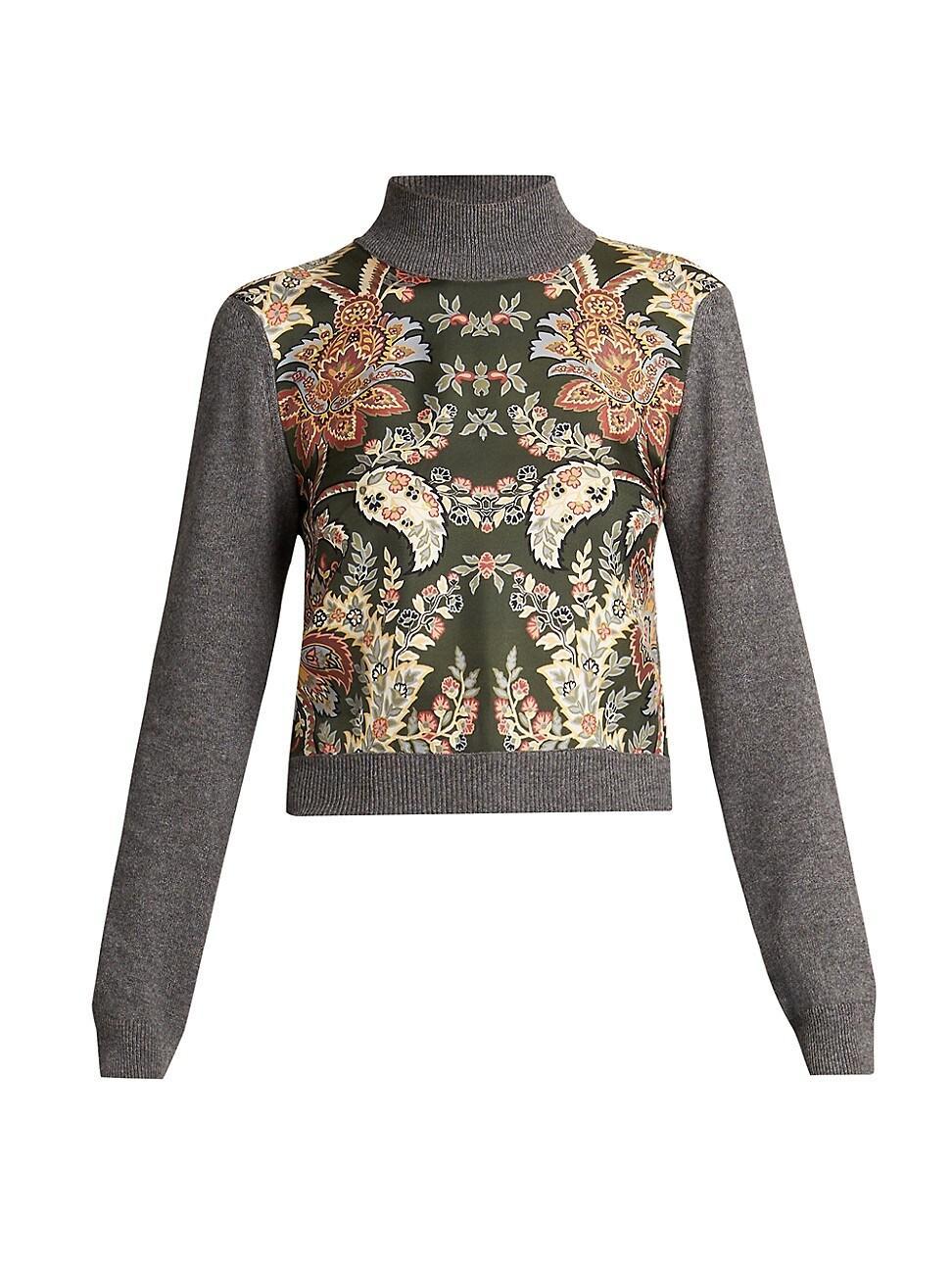 Womens Wool-Cashmere Silk-Front Crop Sweater Product Image