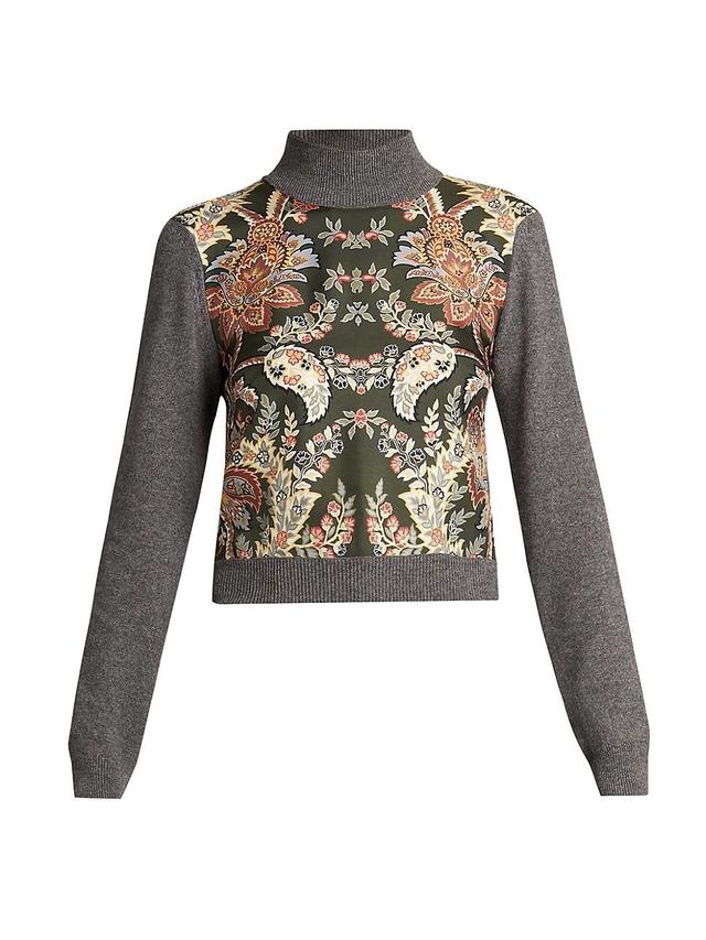 Womens Wool-Cashmere Silk-Front Crop Sweater Product Image