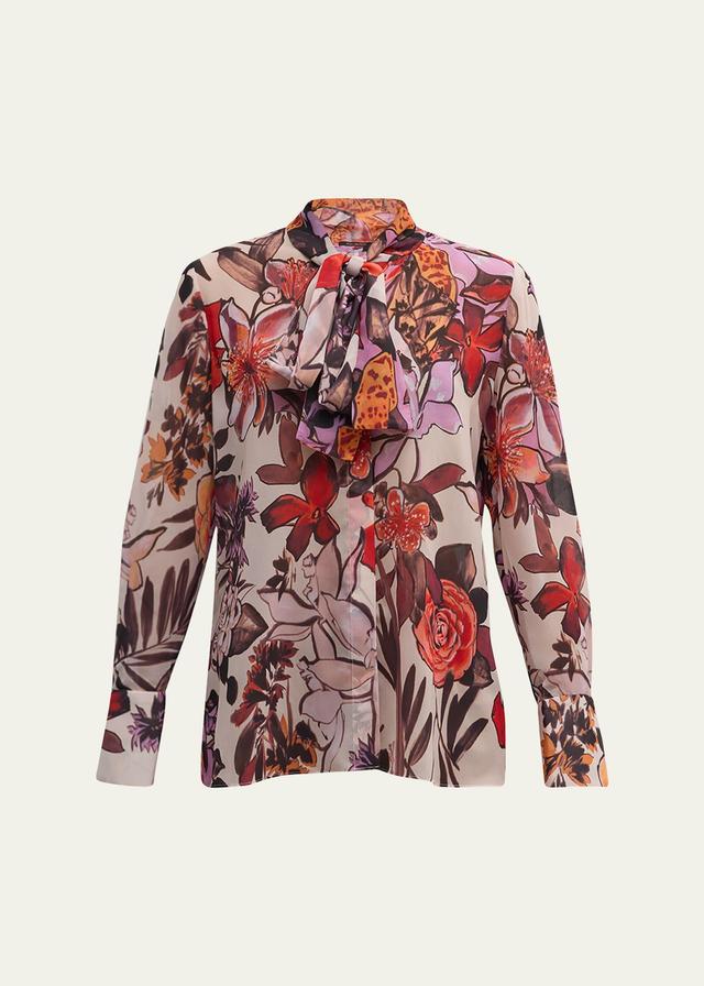 Luna Floral-Print Tie-Neck Blouse Product Image