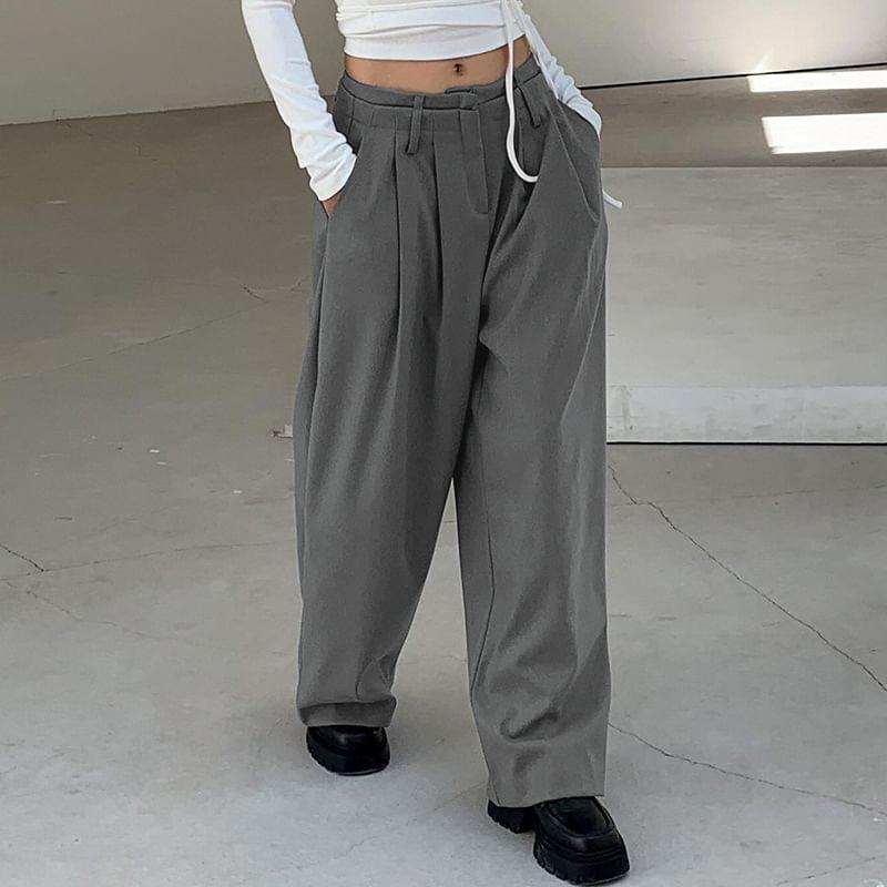 High Waist Plain Wide Leg Suit Pants Product Image