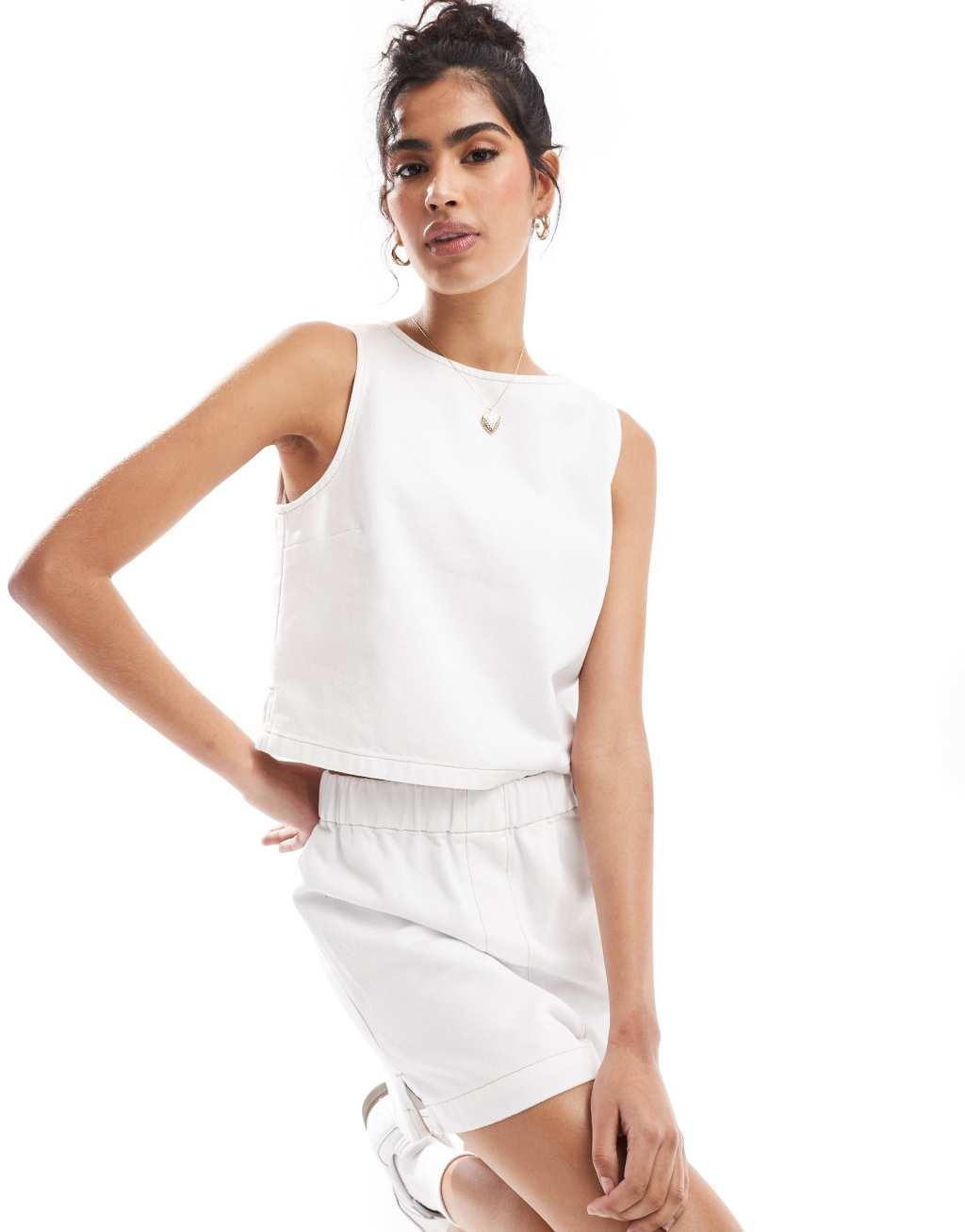 ASOS DESIGN denim tank top in white Product Image