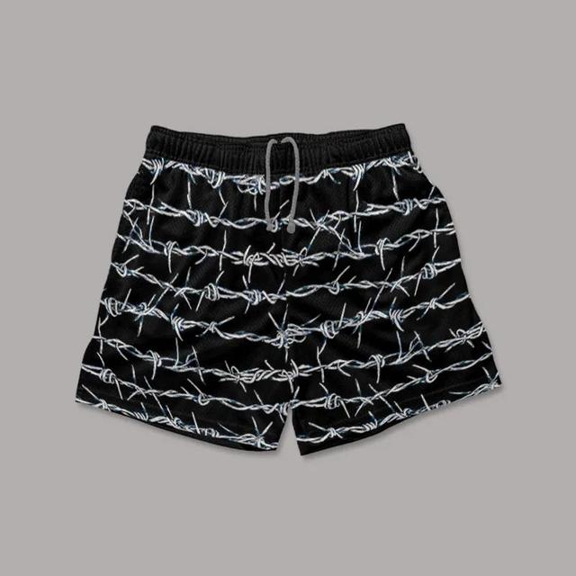 Vintage Silver Barbed Wire Graphics Mesh Shorts Product Image