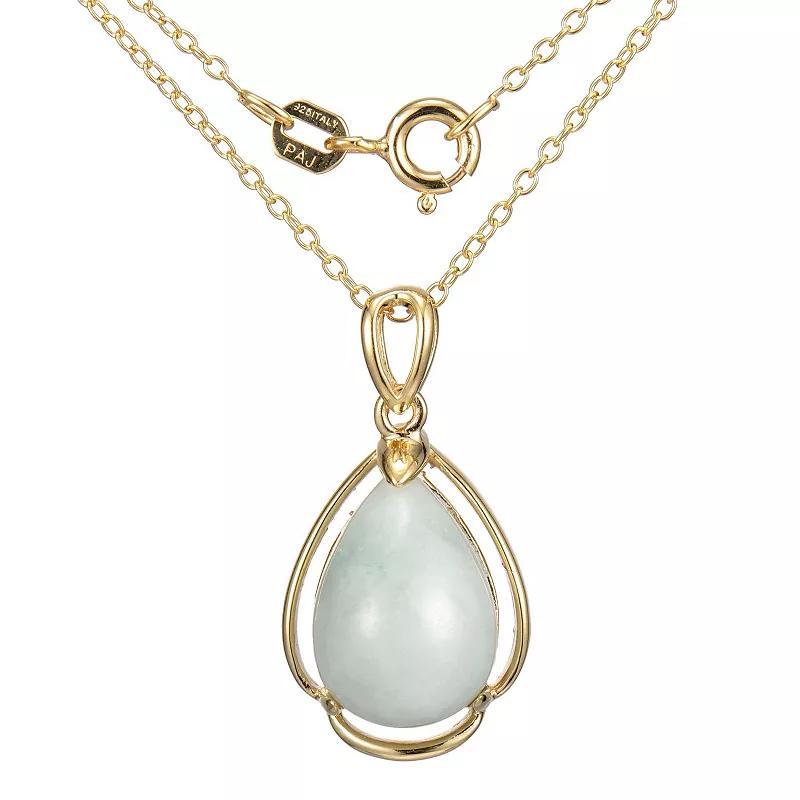 Dynasty Jade 18k Gold over Sterling Silver Jade Framed Pear Pendant Necklace, Womens Gold Tone Product Image