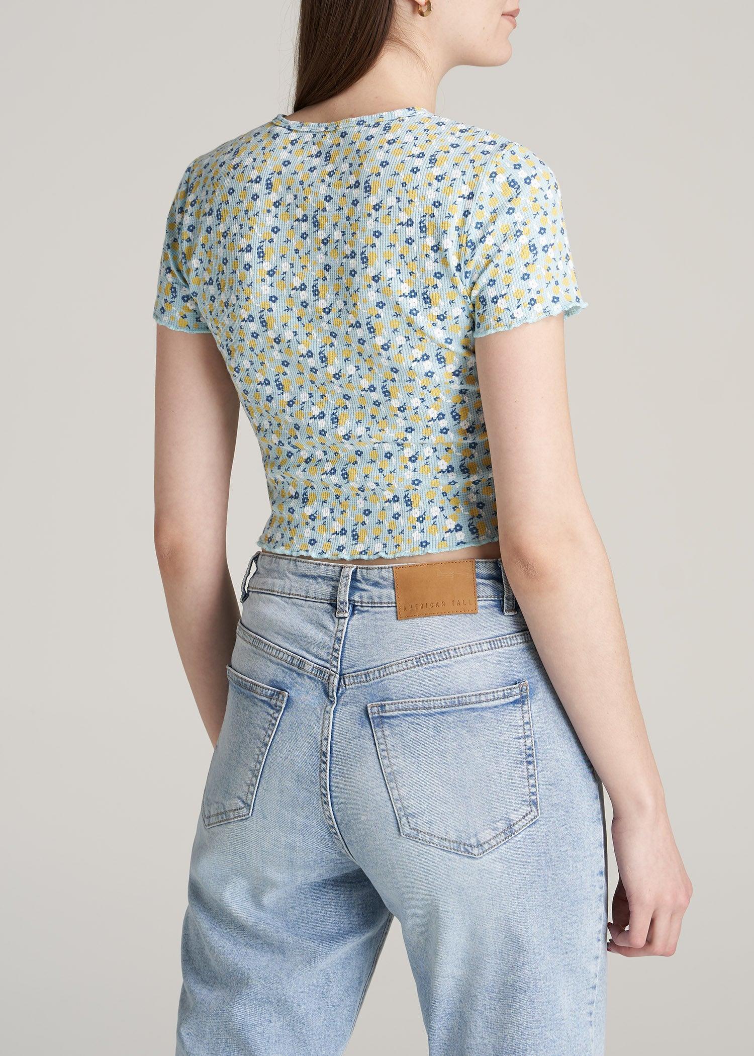 Cropped Waffle Tee in Corydalis Blue Floral - Women's Tall T-Shirts Female Product Image