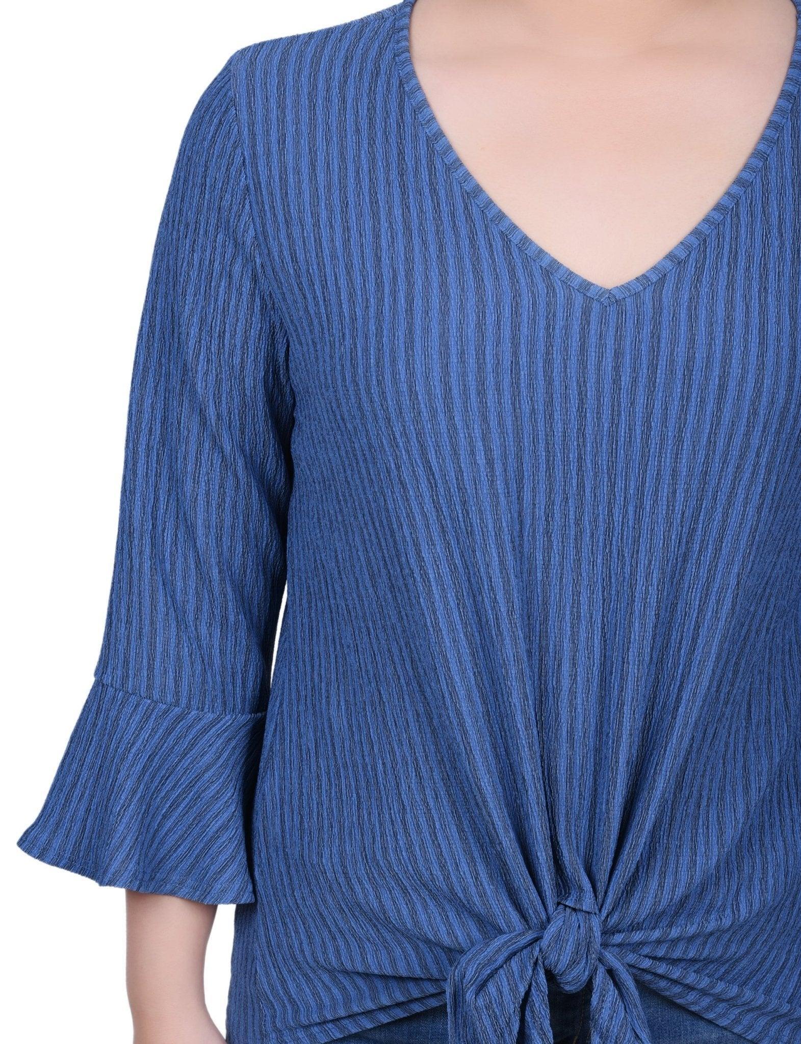 3/4 Length Bell Sleeve Textured Knit Top - Petite Product Image