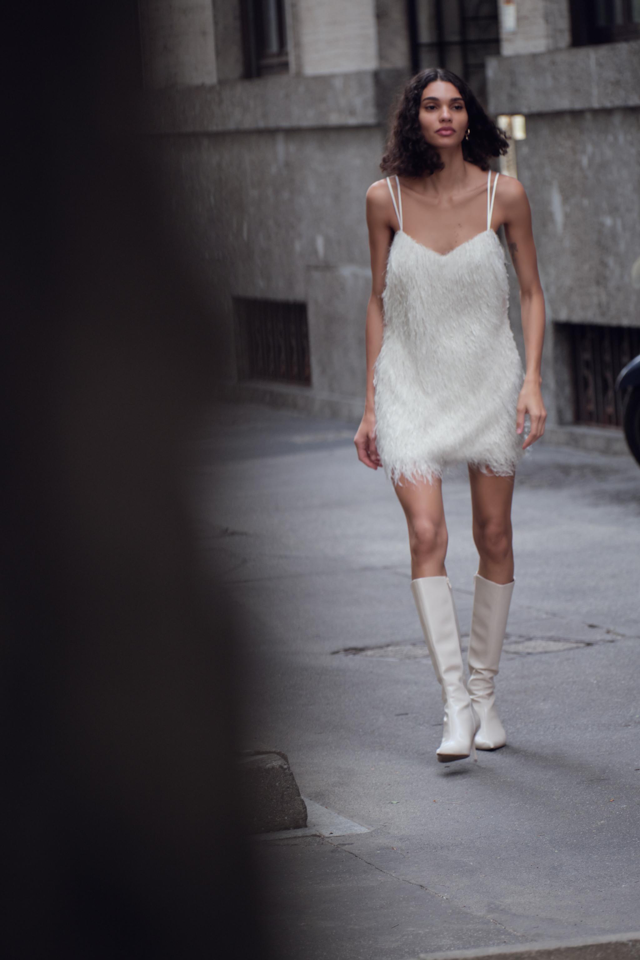 FRINGED MINI DRESS WITH METALLIC THREAD Product Image