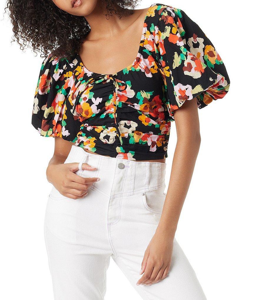 Circus NY by Sam Edelman Baeley Floral Print Short Puff Sleeve Smocked Back Crop Top product image