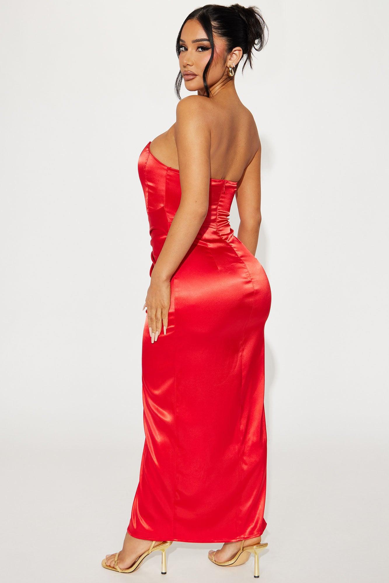 Flourish Satin Maxi Dress - Red Product Image