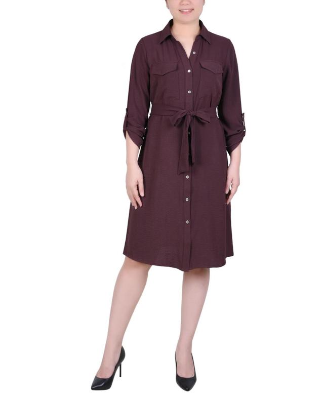 Ny Collection Womens Long Roll Tab Sleeve Shirtdress Product Image