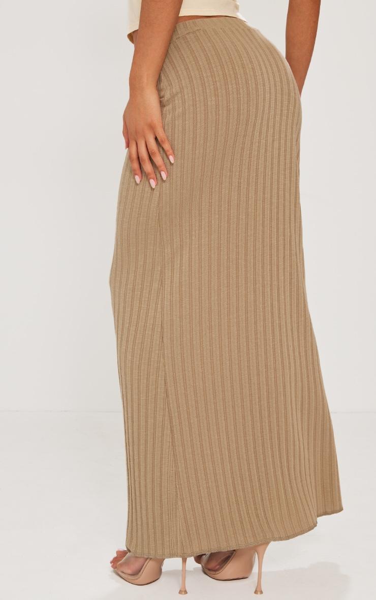 Taupe Wide Rib Drapey Maxi Skirt Product Image