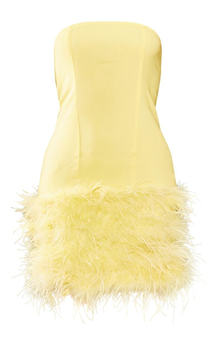 Yellow Faux Feather Detail Bandeau Bodycon Dress Product Image