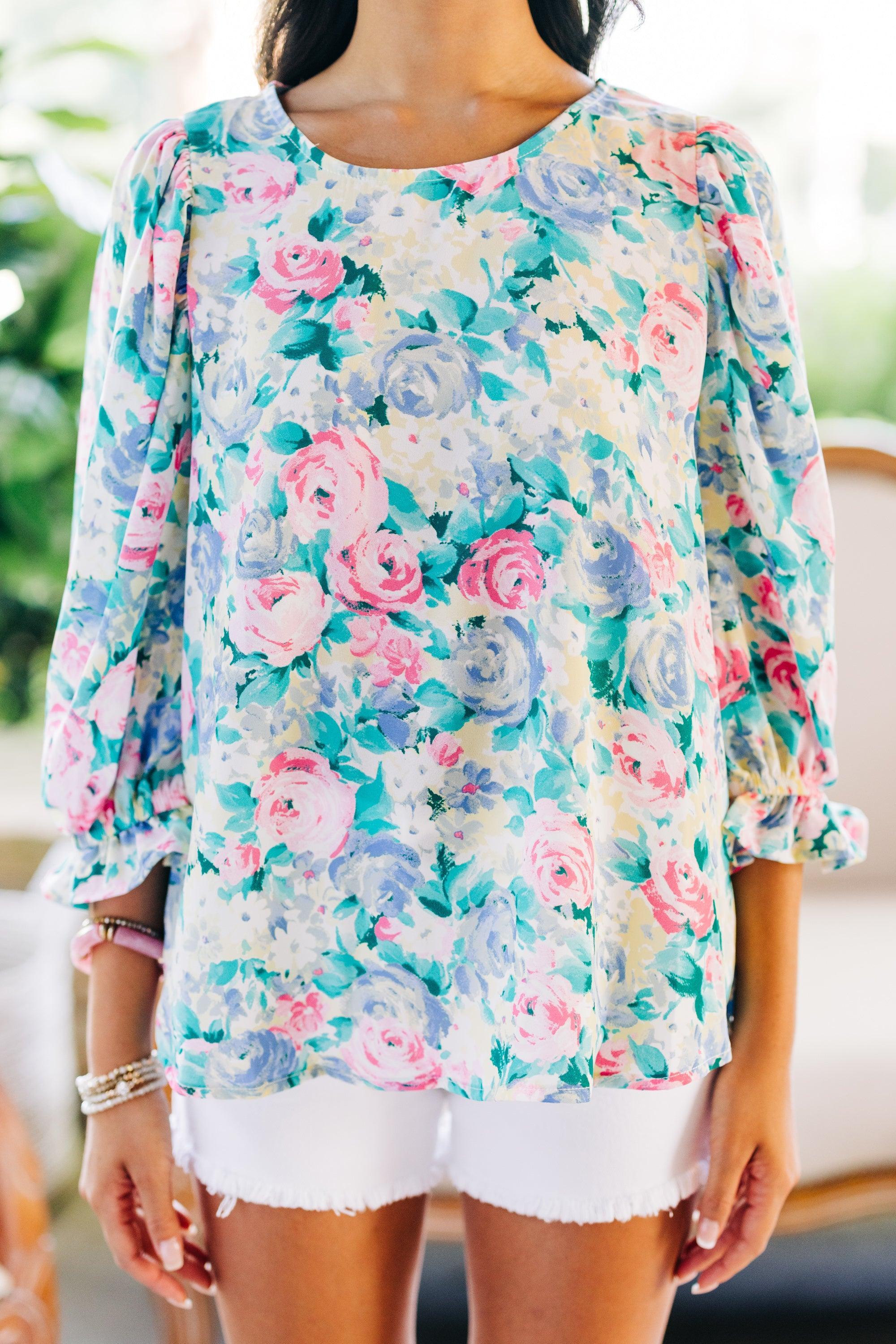 Get Happy Ivory White Floral Blouse Female Product Image