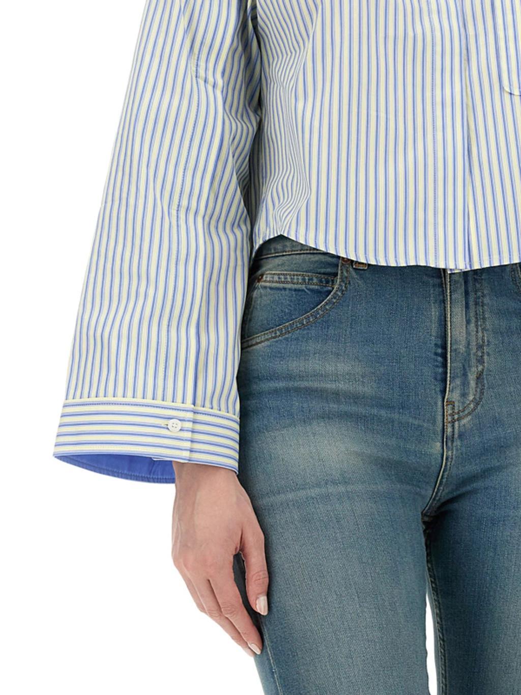 Womens Chamomile Oxford Blue Striped Cropped Cotton Shirt Product Image