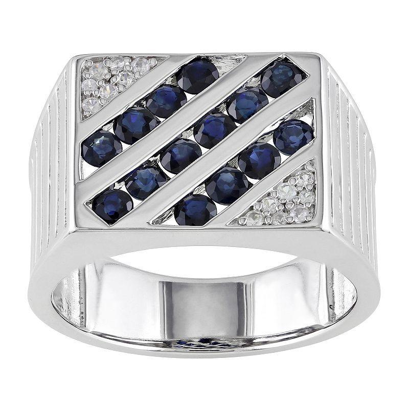 Stella Grace Mens Sterling Silver Blue & White Sapphire Square Ring Product Image