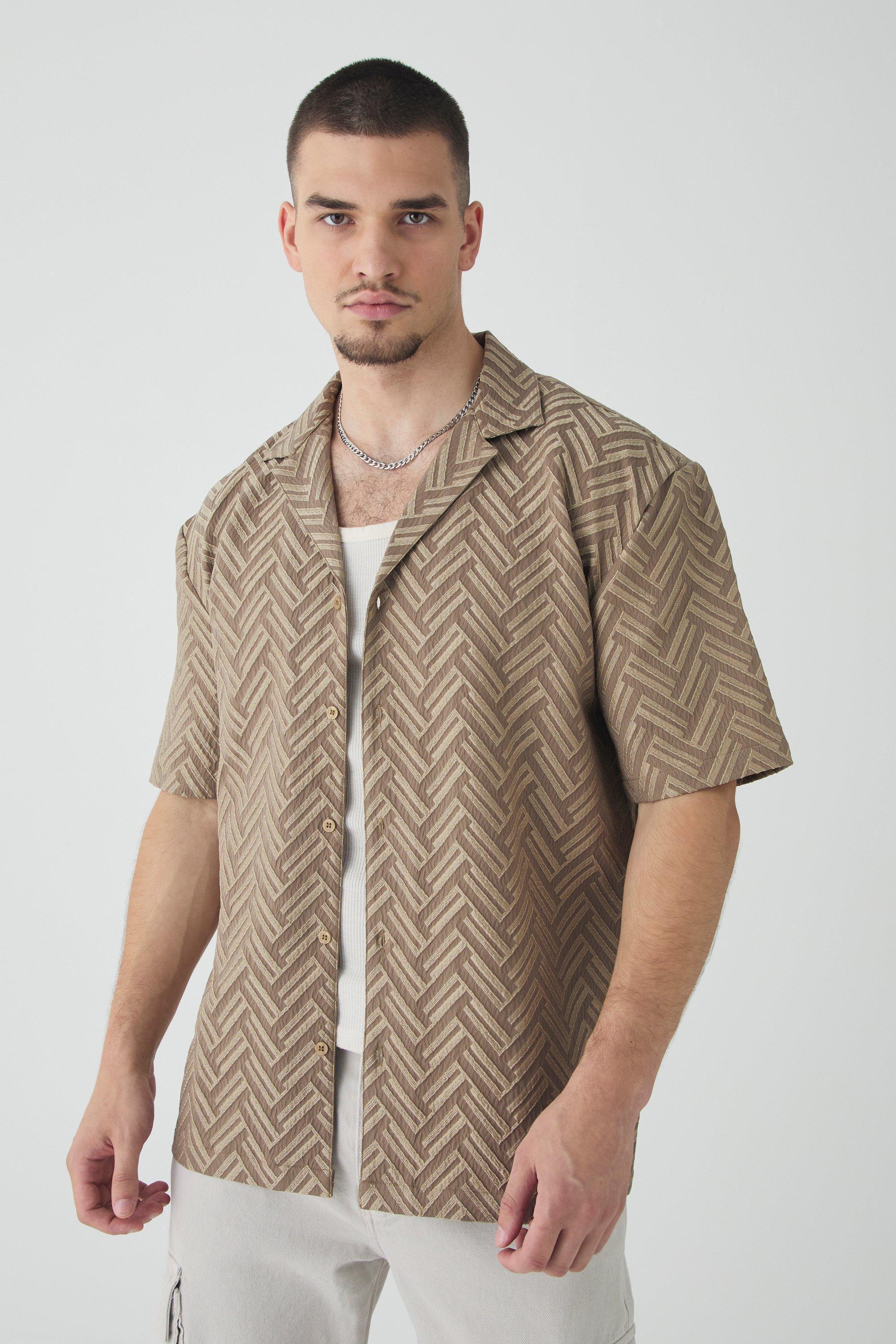 Tall Tonal Geo Revere Shirt | boohooMAN USA Product Image