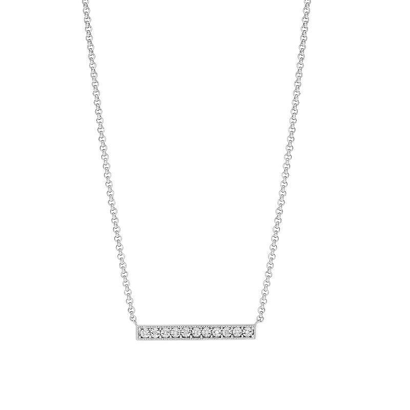 Sterling Silver Diamond Accent Rolo Chain Bar Necklace, Womens White Product Image