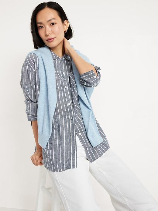 Button-Down Linen-Blend Striped Shirt Product Image