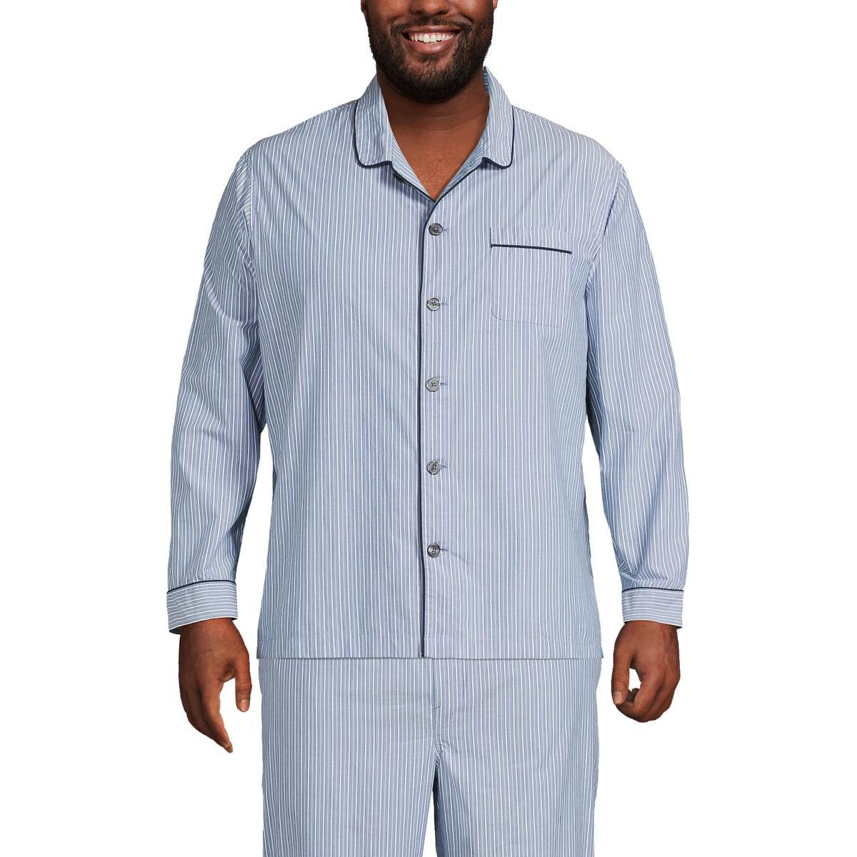 Big & Tall Lands End Broadcloth Pajama Sleep Shirt, Mens Blue Product Image