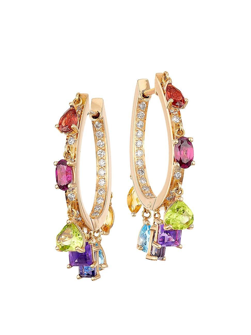 Womens 18K Rose Gold & Multi-Gemstone Huggie Hoop Earrings Product Image