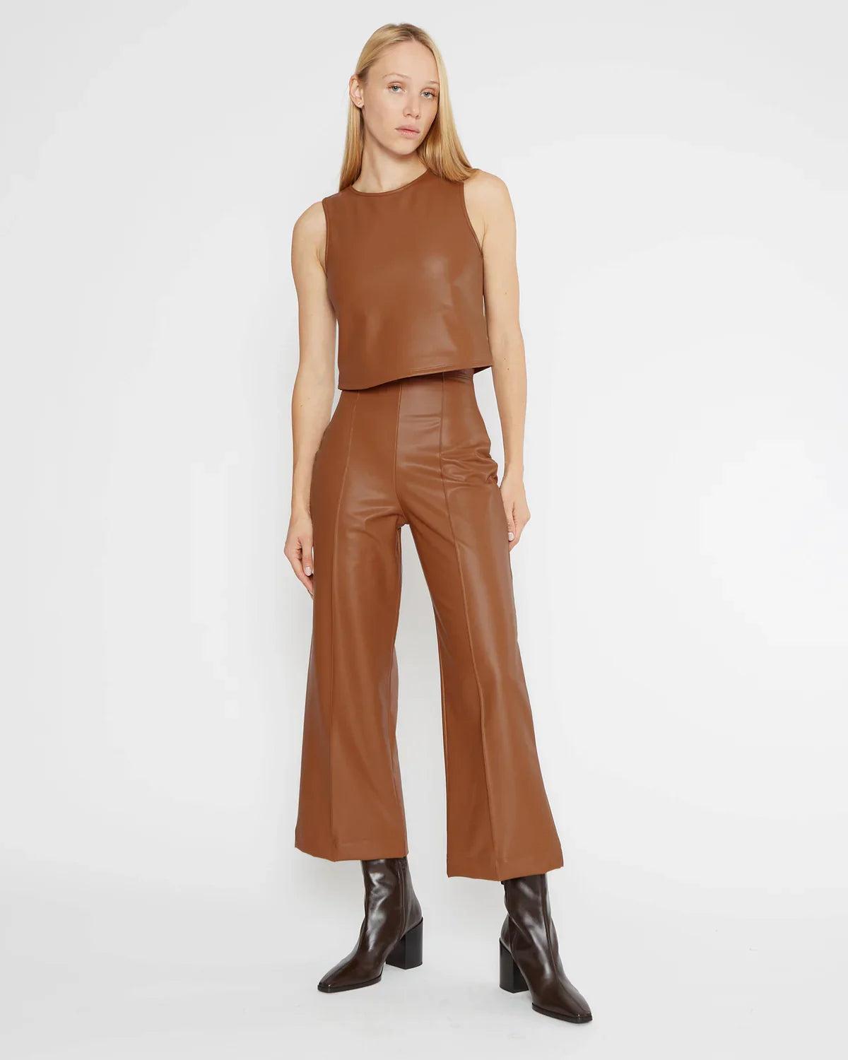 Ripley Rader Camel Vegan Leather Straight Leg Cropped Pant Product Image