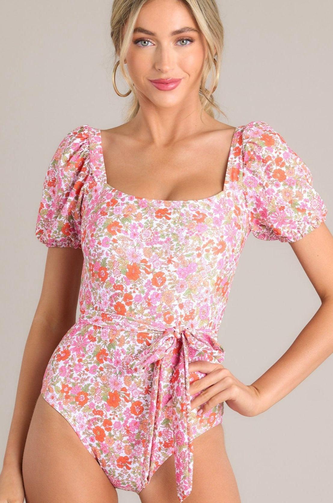 Wave Whispers Pink Floral One Piece Swimsuit Product Image