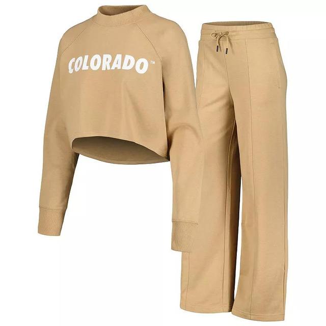 Womens Tan Colorado Buffaloes Raglan Cropped Sweatshirt & Sweatpants Set Product Image