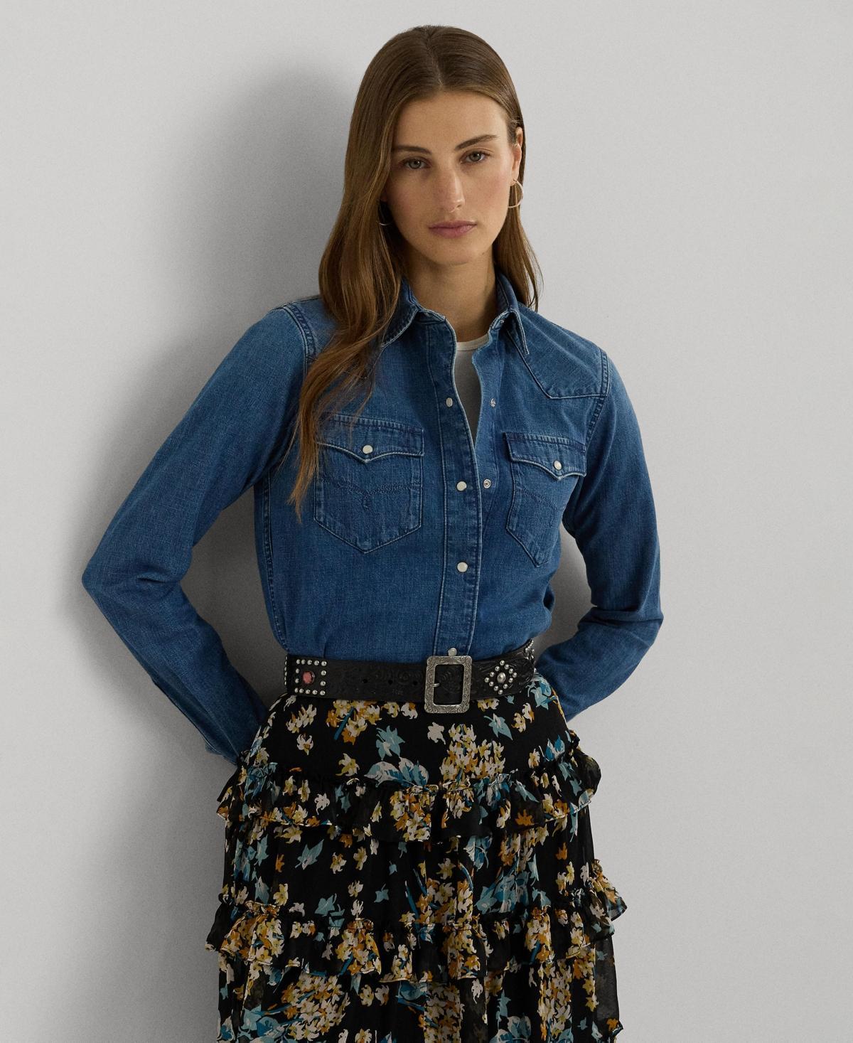 Women's Cotton Denim Embroidered Shirt Product Image