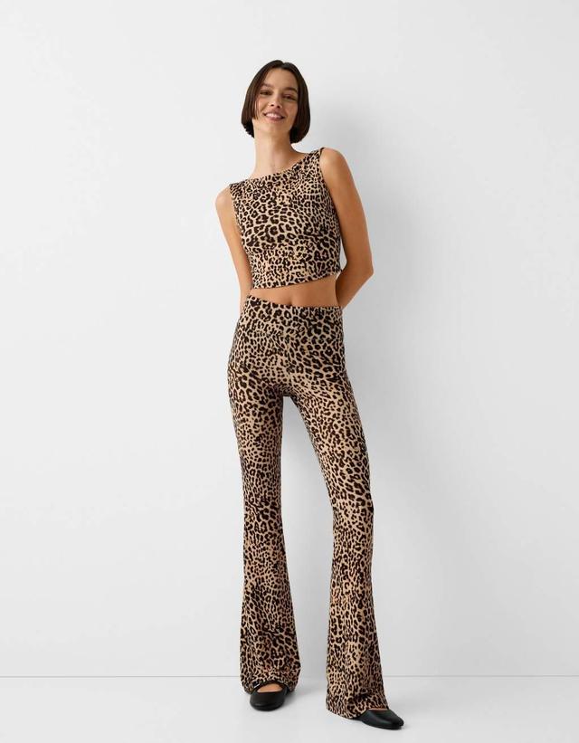 Bershka flared pants in leopard print Product Image