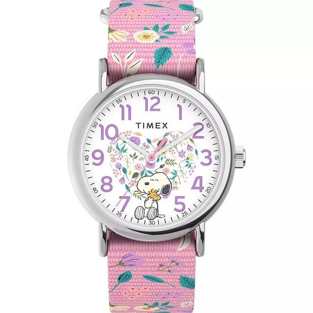 Timex Weekender x Peanuts Snoopy & Woodstock Floral Fabric Strap Watch - TW2V77800JT, Girls Pink Product Image