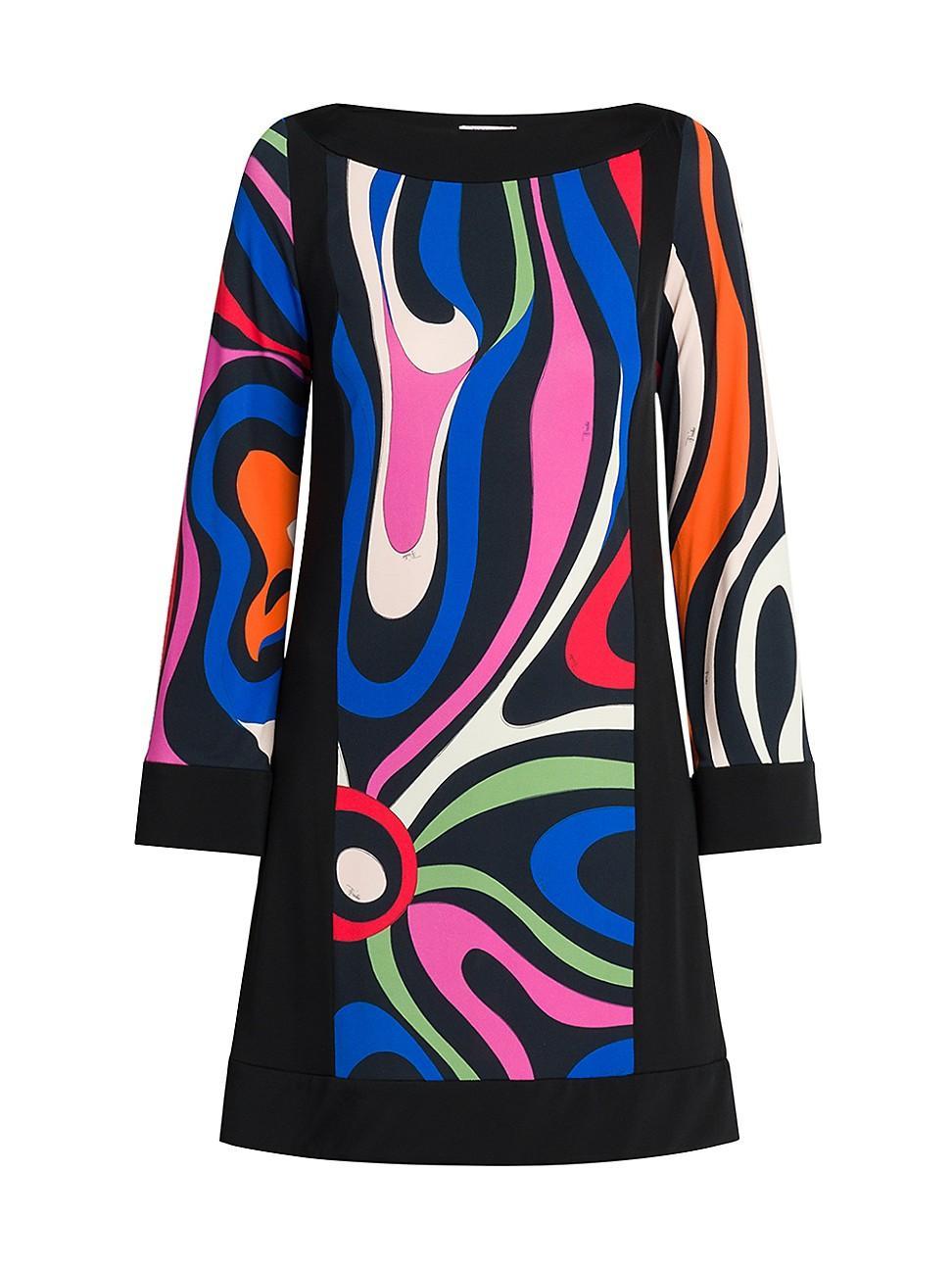 Womens Printed Long-Sleeve Shift Dress Product Image