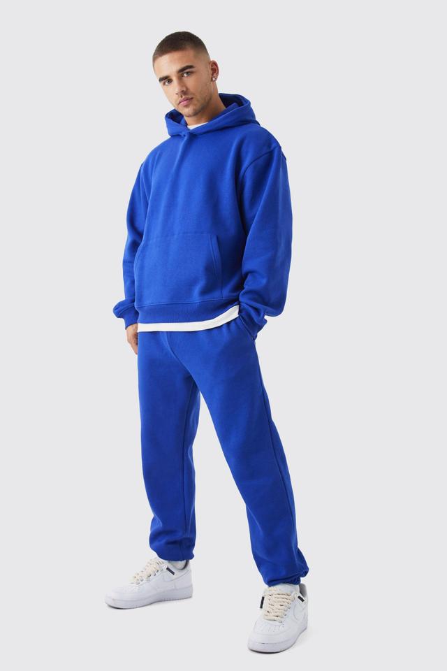 Mens Blue Oversized Boxy Hooded Tracksuit, Blue Product Image