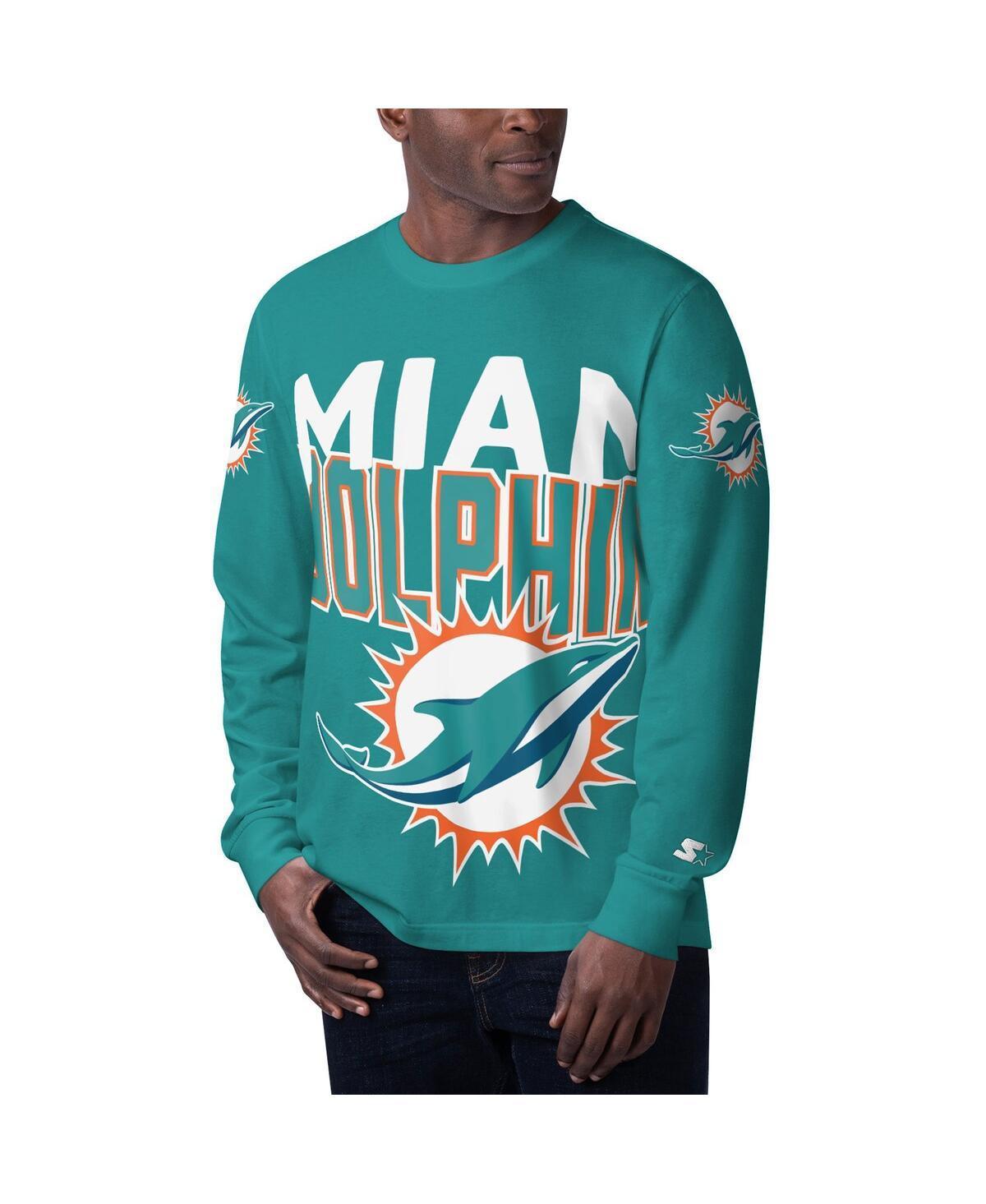 Mens Starter Aqua Miami Dolphins Clutch Hit Long Sleeve T-shirt Product Image