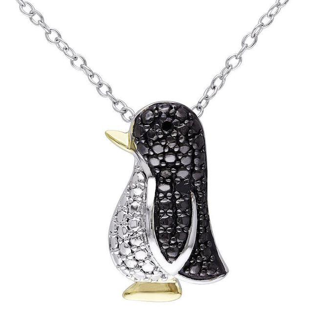 Stella Grace 2-Tone Silver Black Diamond Accent Penguin Pendant Necklace, Womens Two Tone Product Image