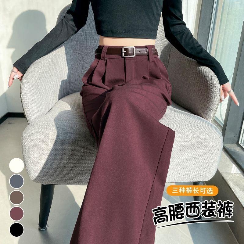 High Waist Plain Wide Leg Slacks (Various Designs) Product Image