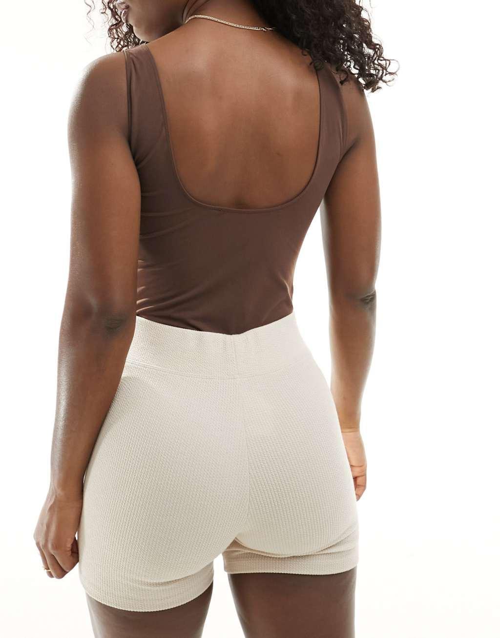 Vero Moda seamless scoop neck thong bodysuit in coffee bean brown Product Image