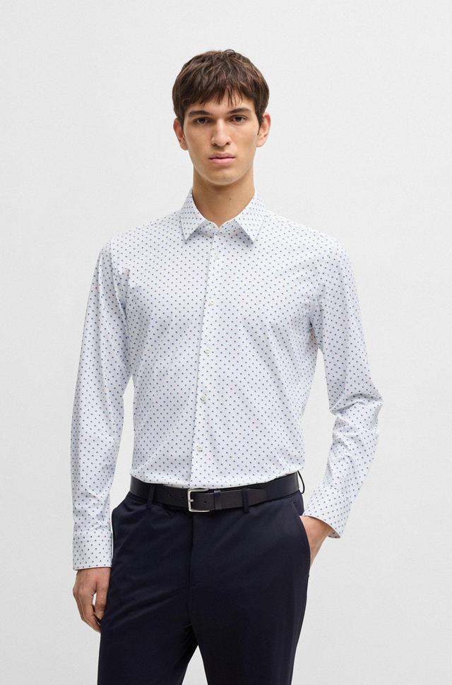 BOSS - Slim-fit shirt in geometric-print performance-stretch jersey - Light Blue Product Image