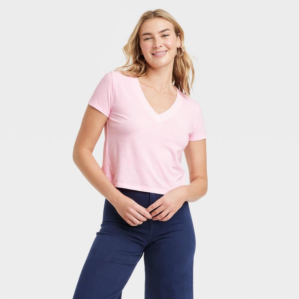 Womens Shrunken Short Sleeve V-Neck T-Shirt - Universal Thread Pink XS Product Image