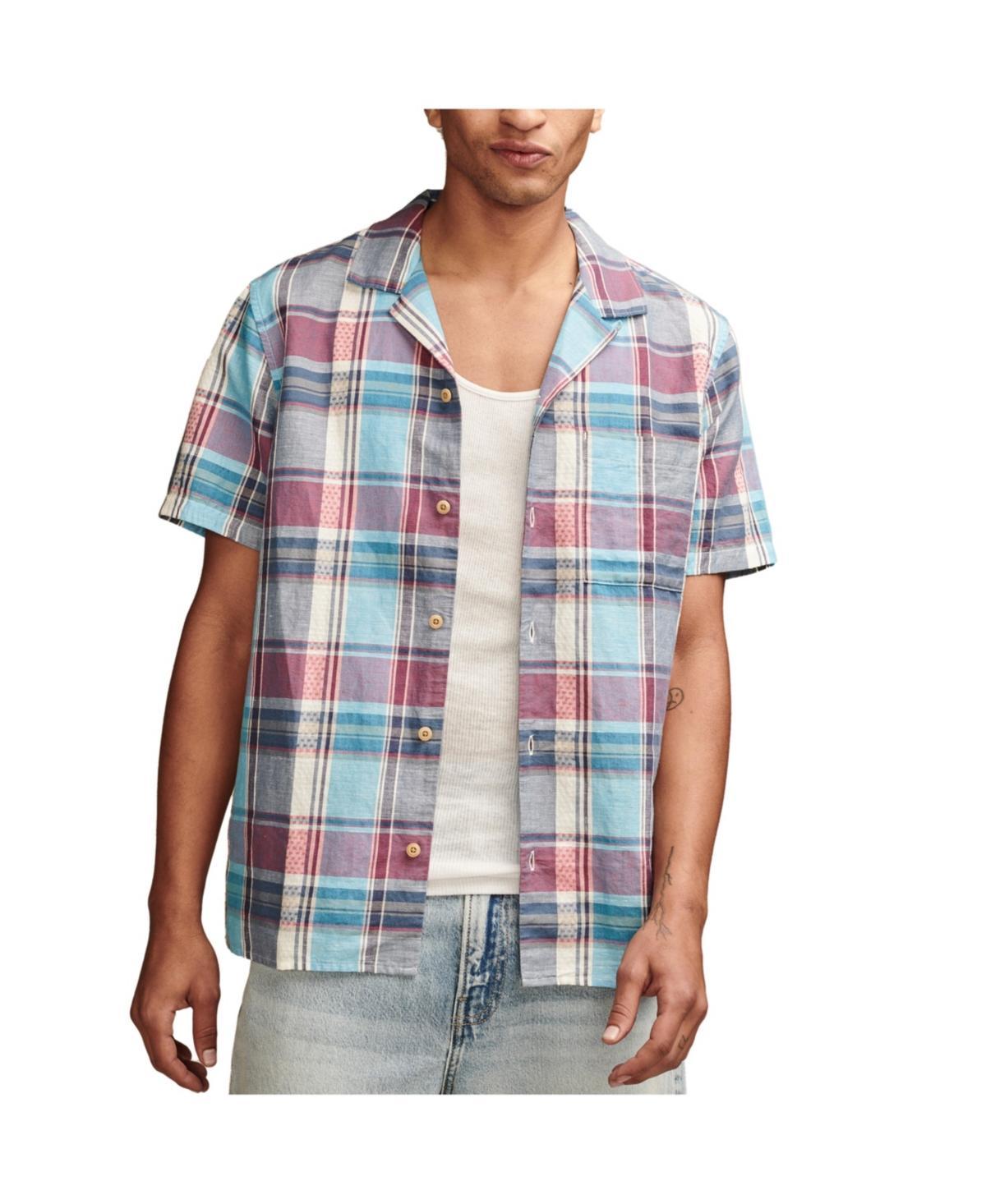 Lucky Brand Mens Plaid Linen Camp Shirt - Blue Product Image