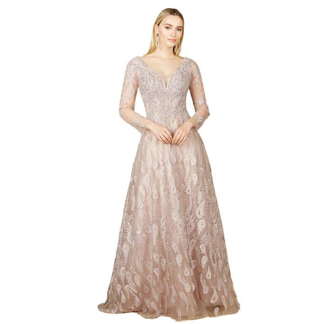 Lara Womens Long Sleeve V-Neck Ballgown Product Image