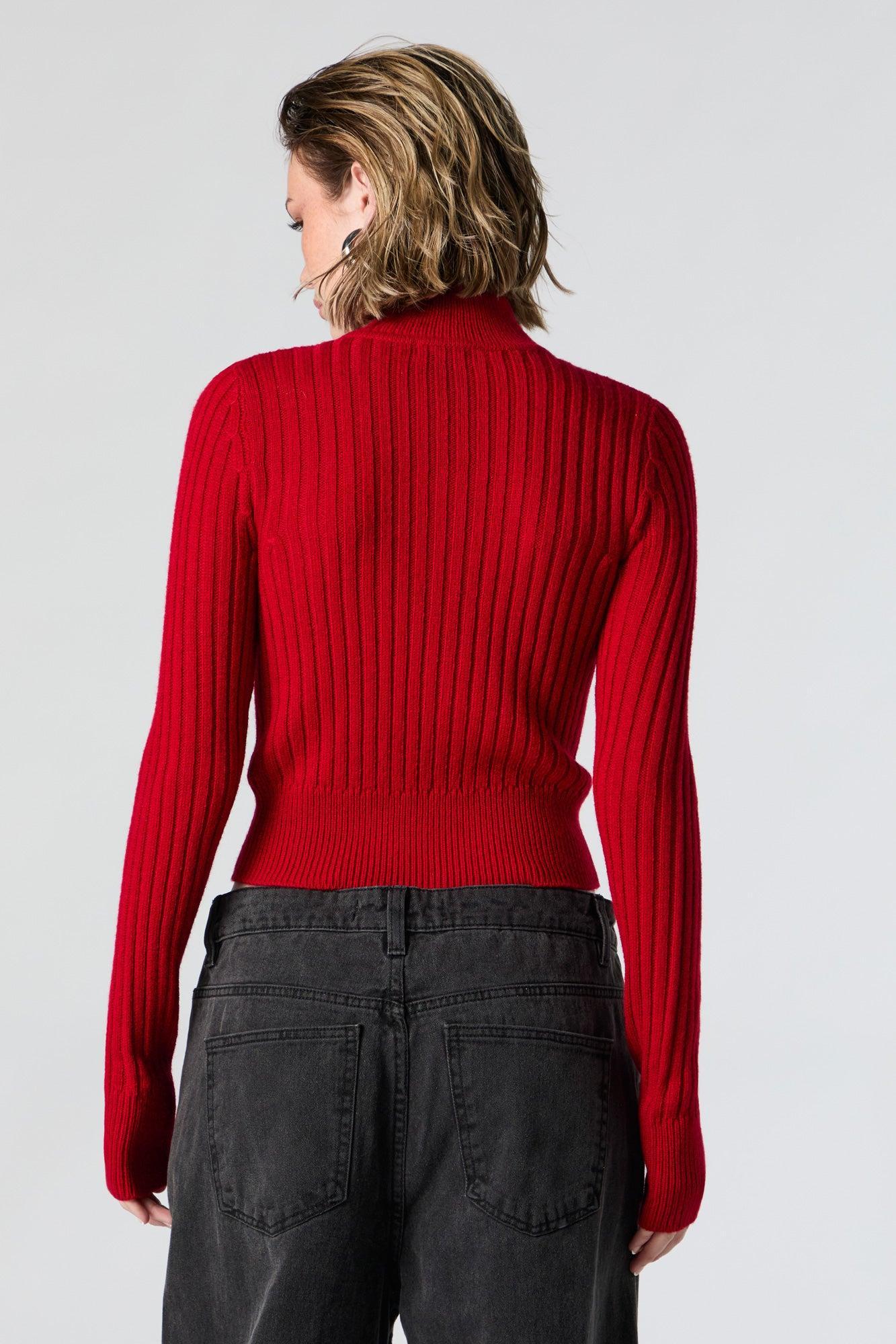 Ribbed Knit Zip-Up Sweater Female Product Image