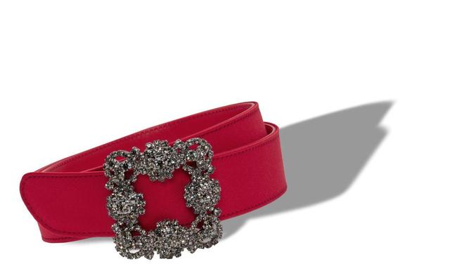 HANGISI BELT Red Satin Crystal Buckled Belt Product Image