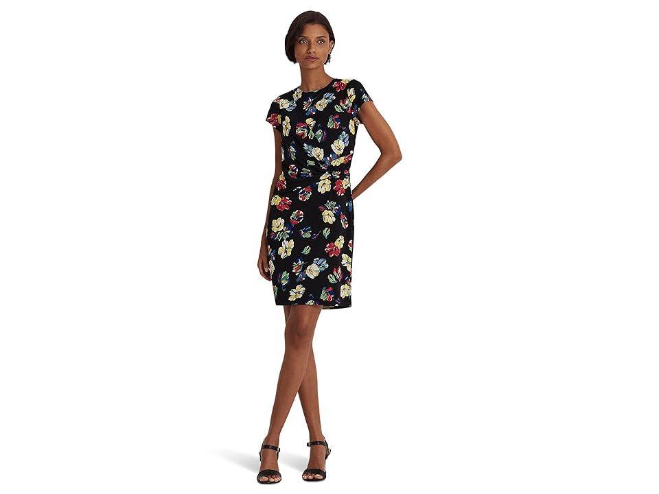 Lauren Ralph Lauren Petite Floral Stretch Jersey Short Sleeve Dress Multi) Women's Clothing Product Image