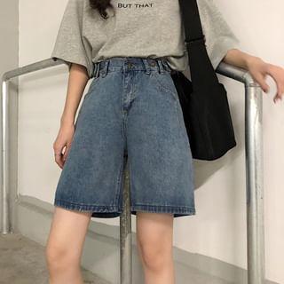 High-Waist Denim Shorts Product Image