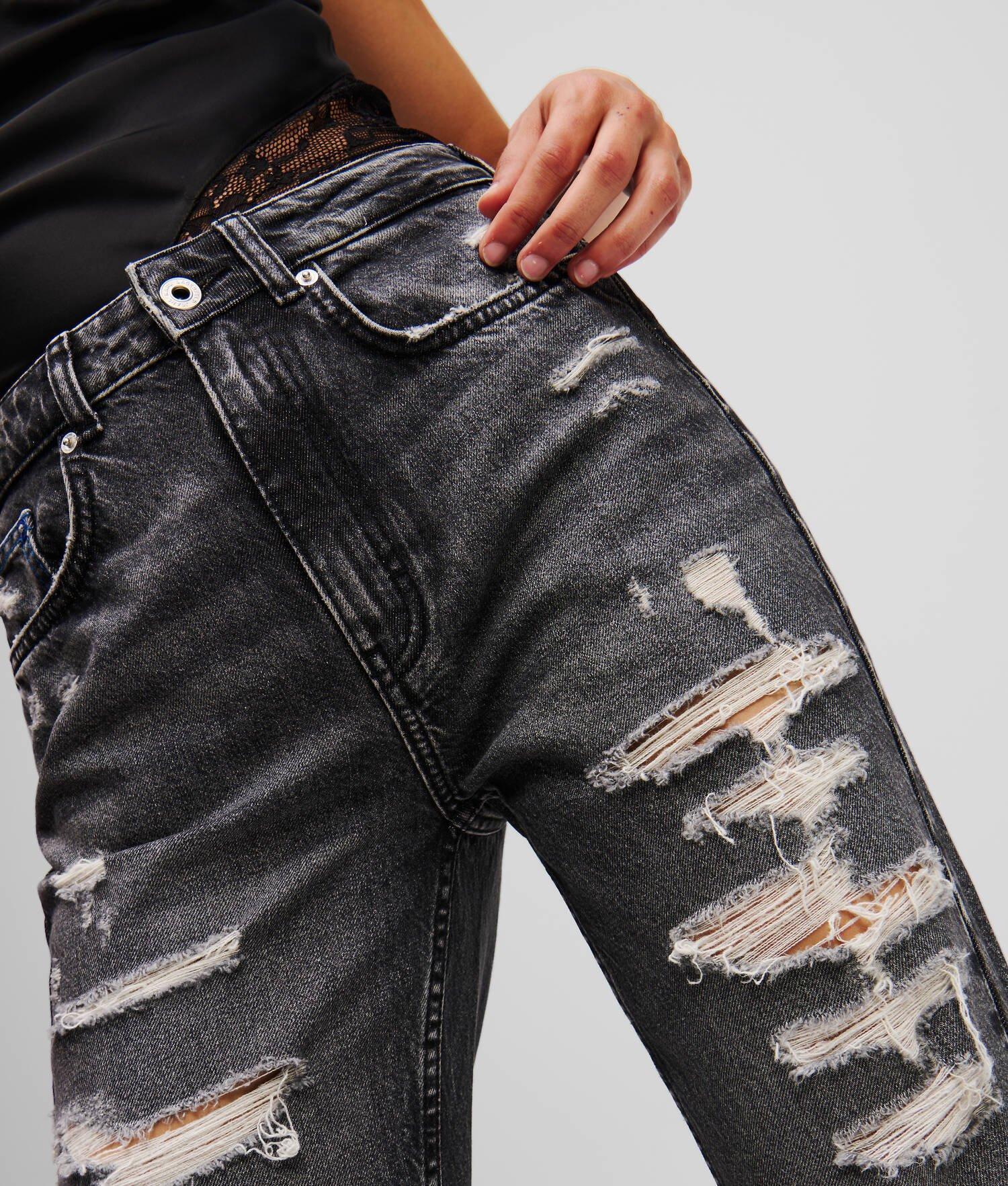 DISTRESSED HIGH-RISE STRAIGHT JEANS Product Image