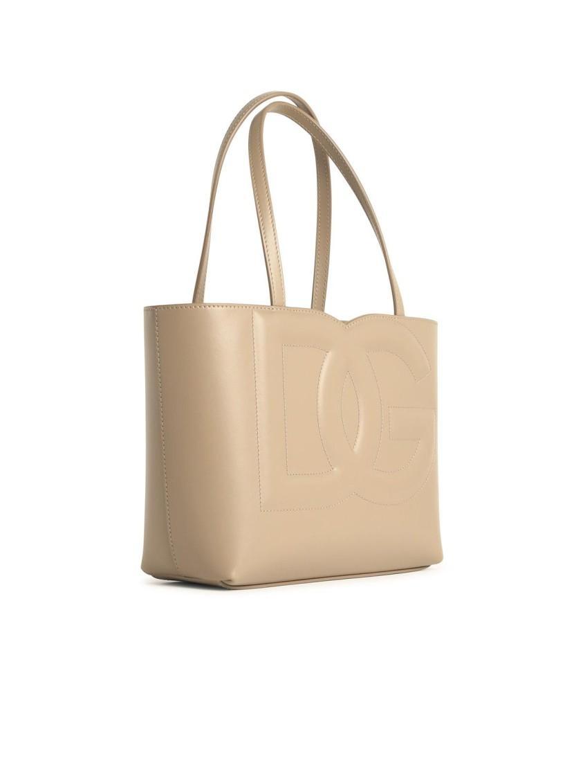 DOLCE & GABBANA Small Beige Leather Shopping Bag In Neutrals Product Image