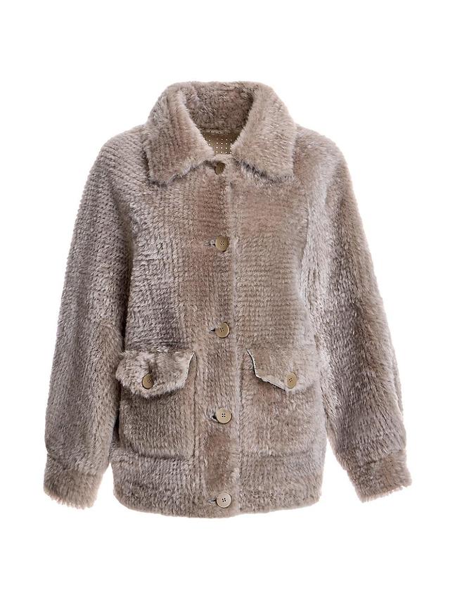 Womens Oversized Shearling Button Jacket Product Image